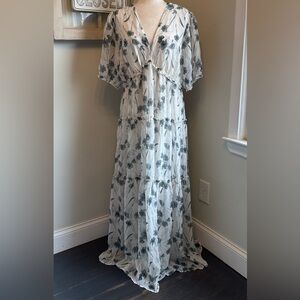 Baltic Born Santorini Floral Maxi Dress Gray White NWT